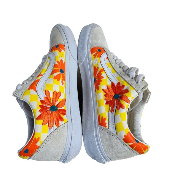 Vans Old Skool Checkerboard Sunflower Sneakers Womens 10 Suede Canvas Mens 8.5 - Picture 6 of 14